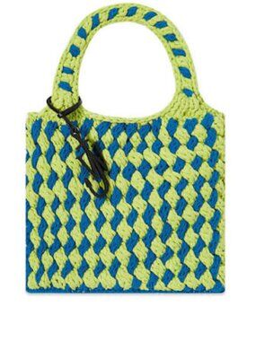 JW Anderson Flat Knitted Shopper Bag in the Lime/Cyan Blue checkerboard